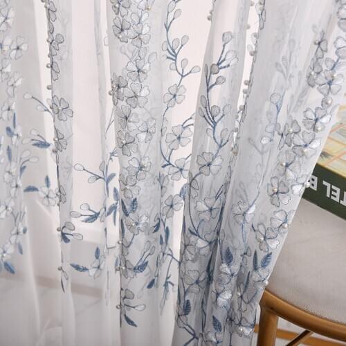 Embroidered Leave Sheer Curtain for Living Room Mesh Fabric Pearl Delicate Country Pastoral Balcony Drape Cortinas M248C