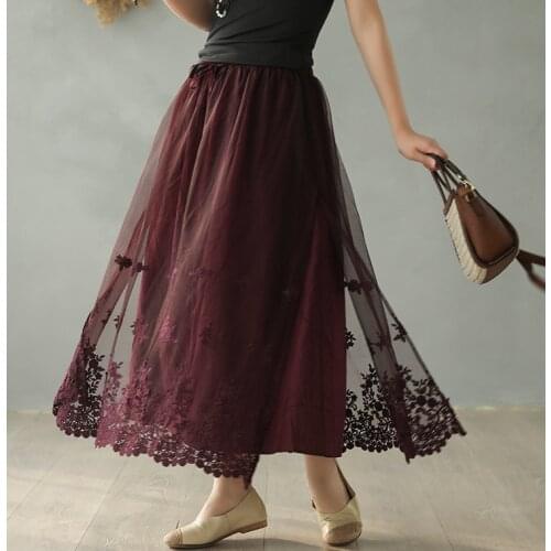 2020 Spring Summer Skirt Women Elastic Waist Retro Loose All-match Skirt New Casual Long Drawstring Ladies Skirt Solid color