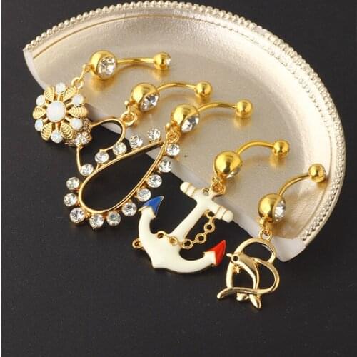 Sexy Dangling Navel Belly Button Ring Oreja 14G Double Round Cubic Zirconia 316L Surgical Steel Belly Piercing Jewelry Mix Styl