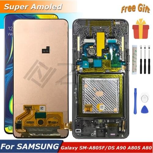 A805F A805 A805A 6.7" AMOLED For Samsung Galaxy A80 LCD Display Touch Screen A90 Digitizer Assembly With Frame