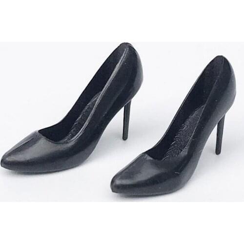 1/12 Scale Miniature Plastic Black High Heel Shoes for Dollhouse Room Woman Figures Decor Dolls Accessories