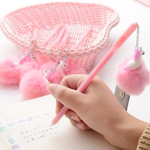 1 Pcs Creative Cute Cartoon Pink Unicorn Hairball Pendant Gel Pen Student Learn Signature Pen Gift Stationery Supplies