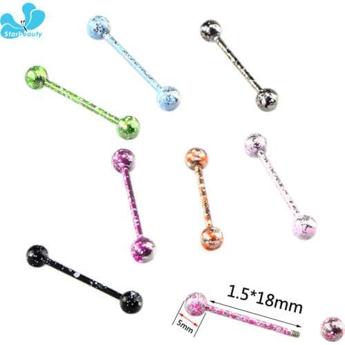 2pcs/Lot 1.5*18*5mm Straight Barbell Tongue Piercing 14 Gauge Tongpiercing Tongue rings Body Jewelry