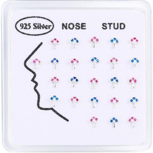 24 pcs mushroom nose stud ring body jewelry real 925 sterling silver women piercing tiny cubic zircon Kyanite Red Corundum gift