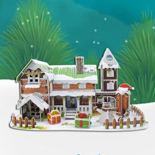 3D Puzzle Christmas Cottage Buildings Architecture Puzzle Games Educational DIY Toys for Children Boys Toys Christmas Gift