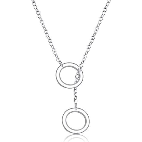 925 Sterling Silver Pin New Geometric Double Circle Simple Round Clavicle Female Student Jewelry Wholesale