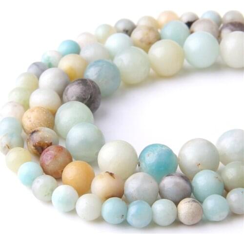 Amazonite Beads 4-12mm Blue Natural Amazonite Stone Round Loose Beads for Jewelry Making Bracelets DIY Craft Accessories 15"
