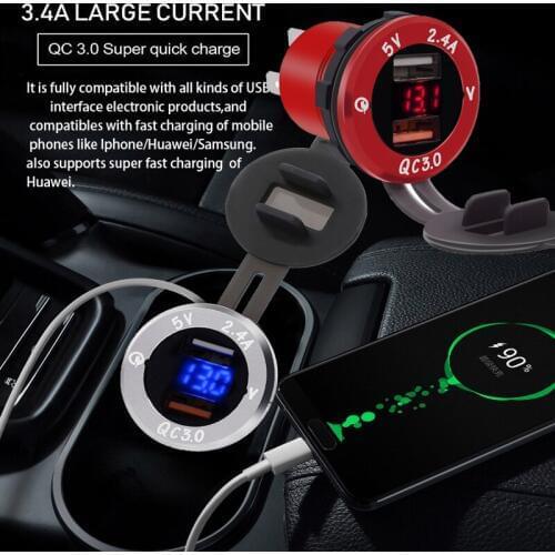 WUPP car smart charger aluminum car phone charger digital display QC3.0 fast charge dual USB two in one dfdf