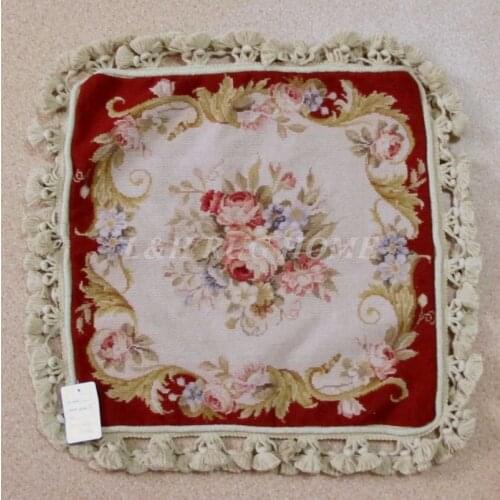 FREE SHIPPING 15K 16"X16" Needlepoint pillow, hand knotted woolen cushion with floral designs no insertion