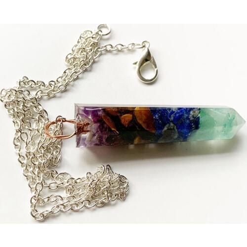 Chakra Stones Orgone Pendant Quartz Point Healing Crystal Obelisk Resin Chip Stone Necklace Handmade Wholesale Dropship 1pc