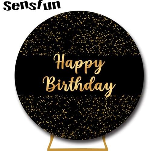 Sensfun Round Circle Photography Backgrounds Black With Gold Glitter Kids Adult Birthday Party Backdrops For Photo Studio Custom