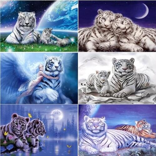 Home Decor Gift haft diamentowy kit set Full square Cross stitch 5D diamond painting Cuadros tools art Mosaic animal White tiger