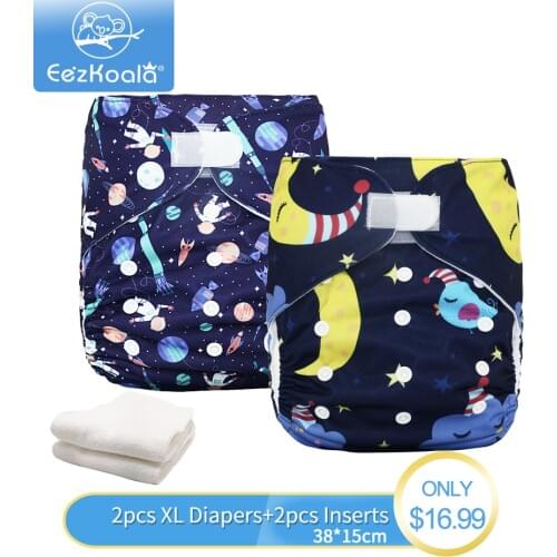 EezKoala Wholesale Big XL Cloth Diaper 2pcs diaper +2pcs inserts Washable Baby Reusable Real Cloth Pocket Nappy Diaper Cover