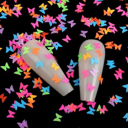 Fluorescence Butterfly Nail Art Glitter Flakes Summer Neon Pigment Sequins For Nail Design Gel Polish Manicure Nails Decorations