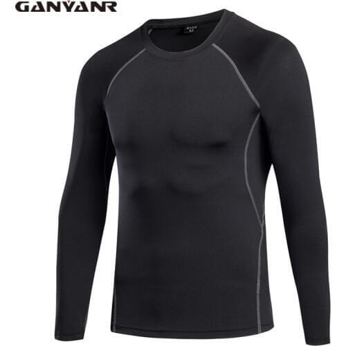 GANYANR Brand Running T-shirt Men Sportswear Tights Sports Male Fitness Bodybuilding Long Sleeve Solid Compression 2017 Dry Fit