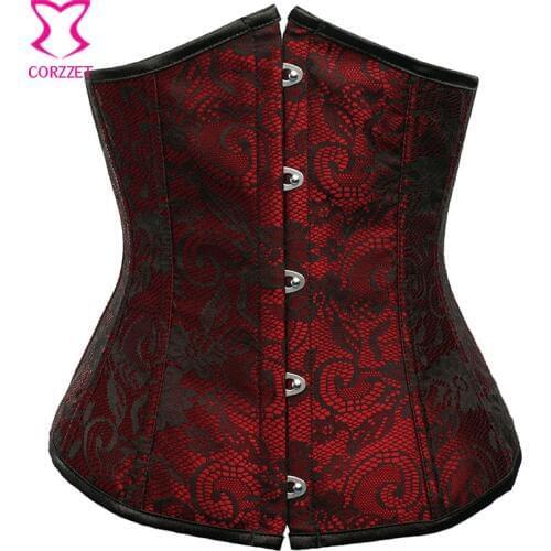 Red Satin Black Floral Lace Espartilhos Corset Corselet Underbust Bustier Sexy Gothic Clothing Waist Trainer Corsets For Women