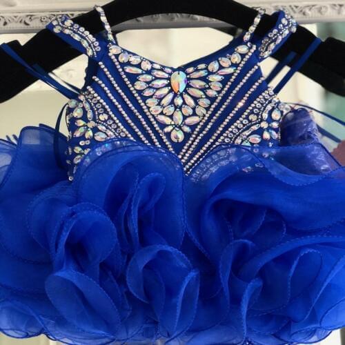 Little Miss Pageant Dress for Infant Toddler Baby Girl 2019 Unique Crystals Cupcake Glitz Kid Prom Dance Party Gown Short Royal