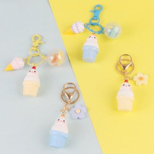 Cute Cartoon Doll Keychain Simulation Ice Cream Acrylic Ball Bag Pendant Candy Color Flower Car KeyRing Toy Gifts Accessories