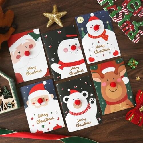 Cute Cartoon Three-dimensional Red Nose Christmas Greeting Card with Envelope Christmas Blessing Card Postcard Gift Decoration
