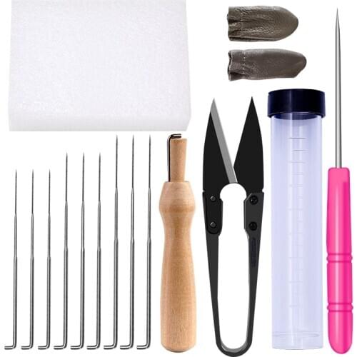 Imzay 16Pcs Mixed Size Needle Wool Felting Bottle Kit Handle Wool Roving Felting Foam Spinning Needlework Starter Accessories