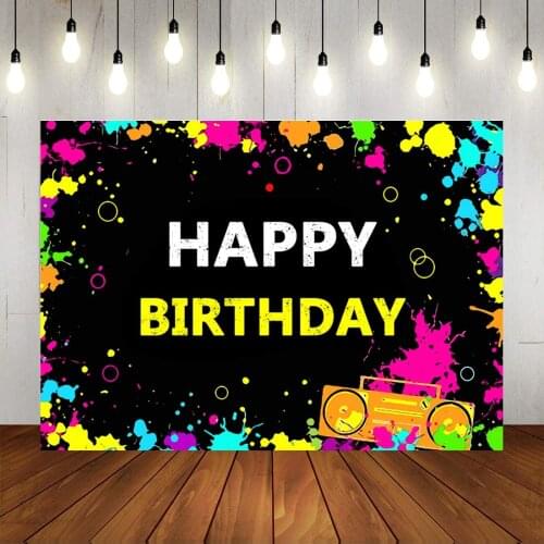 Neon Birthday Photography Backdrops Retro Disco Hip Hop Party Background Colorful Splatter Laser Ray In The Dark Night Banner