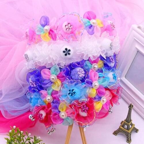 Kids Girls Princess Beads Flower Headband Veil Flowers Girl Bridal Hairband Hair Wedding Party Favor Headwear Christmas