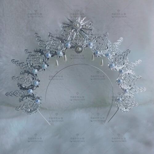 Lolita Angel Madonna Halo Headdress Tiara Silver Aperture Crown Headband Bead Chain Hair Hoop Handmade Hair Ornaments