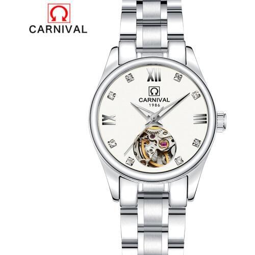 Luxury steel Watches Women Mechanical Watch Diamond Silver Wrist Watch Fashion Leisure Waterproof Clock Ladies Dress Watch 2017