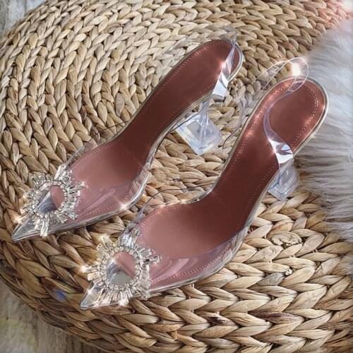 Transparent PVC Sandals Women Pointed Clear Crystal Cup High Heel Stilettos Sexy Pumps Summer Shoes Peep Toe Women Pumps Size 43