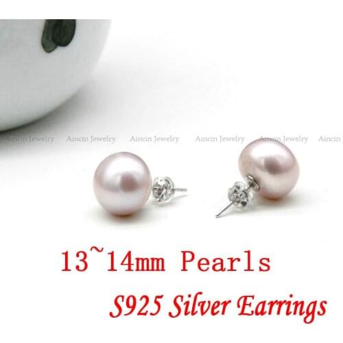 13~14mm Near-Round Natural Freshwatera Pearls S925 Sterling Silver Stud Earrings Fashion Luxury Women Jewelry 5 pairs