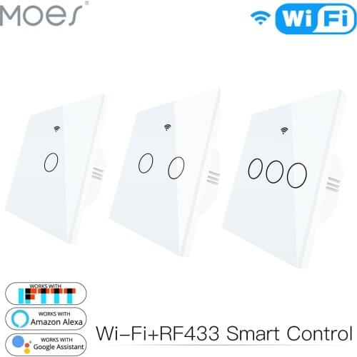 WiFi Smart Glass Panel Switch Tuya App Remote Control Work With Alexa Echo Google Home RF433 EU Type White Touch 1/2/3 Gang