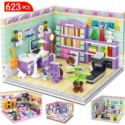 Friends Mini Cabin Bedroom Living Room House Building Blocks MOC Home Decoration Figures Bricks Educational Toys For Girl Gifts