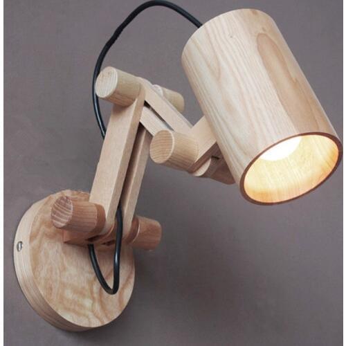 Solid Wood Wall Lamp Simple Living Room Aisle Wbracket Light Led Bedroom Bedside Lamp Rotatable Decorative Wall Lights Fixture