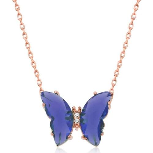 Tevuli 925 Sterling Silver Blue Glass Butterfly Pendant