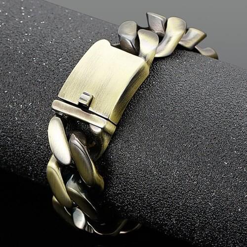 Heavy 21mm Men Bronze Color 316L Stainless Steel Curb Cuban Chain Bracelet Gift Hiphop Male Biker Link Jewelry Gift