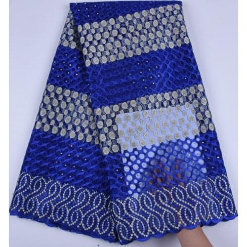 Latest Blue African Embroidery Tulle Lace Fabric 2019 High Quality Fashion French Lace Fabric With Stones 5 Yards For Dress 803