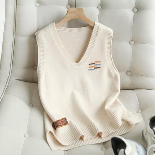 V Neck Women Knitted Vest Spring Autumn Sleeveless Sweater Vintage Female Pullover Waistcoat Tops Fashion Knitwear