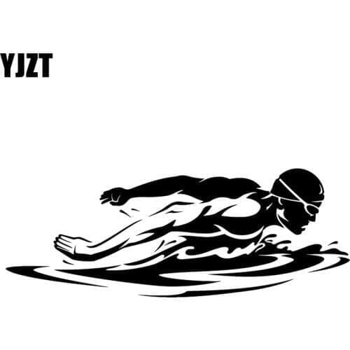 YJZT 17.2CM*6.4CM Swimming Swimmer Butterfly Stroke Fashion Vinyl Car Styling Car Sticker Black/Silver C31-0196