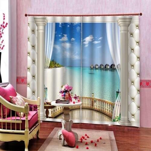 Balcony curtain beach roman curtains 3D Curtain Luxury Blackout Window Curtain Living Room blackout curtains