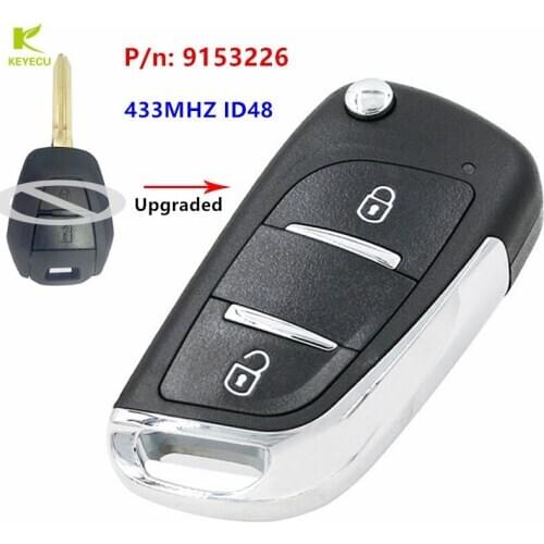 KEYECU Replacement Upgraded Flip Remote Key Fob 2 Button 433MHz ID48 for Vauxhall Omega/Vectra/Frontera/Isuzu P/N: 9153226