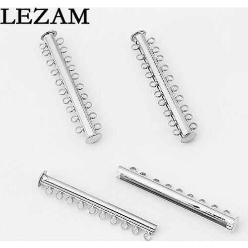 10 Pcs Tone 10-strands Hole Magnetic Clasp Slide Lock Clasps 50X10mm For 2mm Round Leather Cords