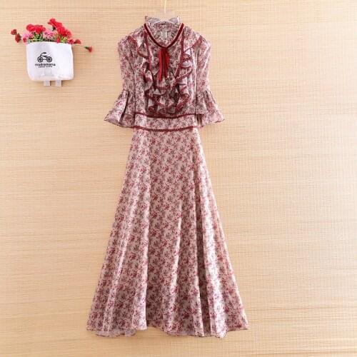 High-end Summer 2020 Women Print Dress O-neck Lotus Leaf Sleeve A-line Slim Elgant Lady Floral Party Pleated Dress S-XL