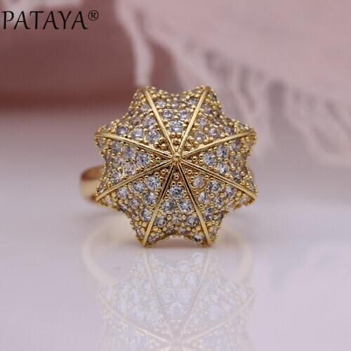 PATAYA New 585 Rose Gold Rotating Umbrella Rings Natural Zircon Luxury Wedding Fashion Jewelry Women Creative Decompressed Ring