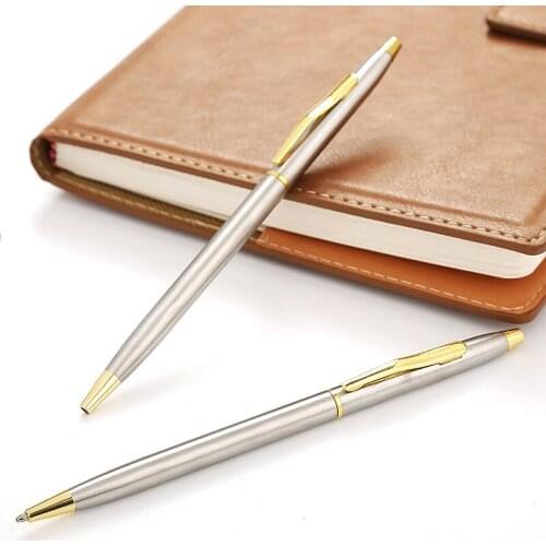 1 Pcs/Lot New Arrival Stainless Steel Rod Rotating Metal Ballpoint Pen Commercial Ballpoint Pen School Stationery