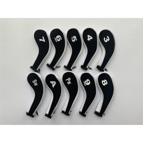 10PCS Golf Head Cover Golf Irons Head Cover WIth Zipper Black/White 3456789PAS Golf Iron Set Head Cover Free Shipping