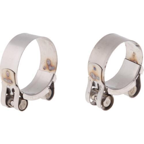 2pcs Motorcycle Stainless Steel Exhaust O-Clamp Clip Muffler Silencer Clamps