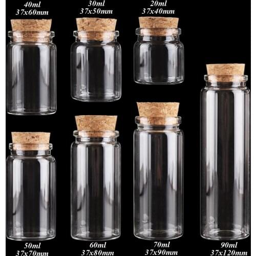 20ml 30ml 40ml 50ml 60ml 70ml 90ml Glass Bottles with Cork Stopper 15pcs Spice Bottles 7 Sizes U-pick