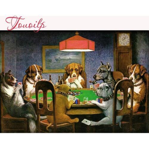 DIY full square&round Diamond 5D Diamond painting Playing poker dog Embroidery Cross Stitch 3D Pictures of Rhinestone mosaic