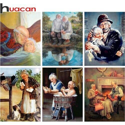 Huacan Diy Diamond Painting Couple Grandma Embroidery Grandpa Mosaic Lover Home Decorwall Sticker