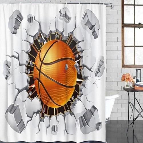 Basketball Wall Crack Shower Curtain Polyester Fabric Bathroom Home Decor Waterproof Shower Curtains with Hooks